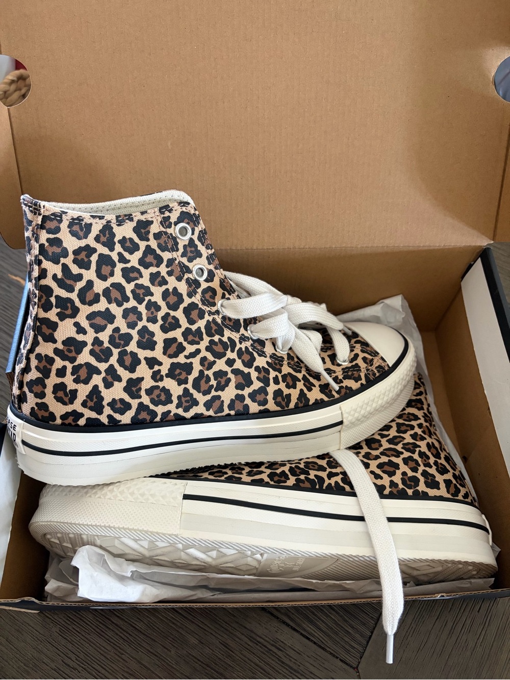 Converse Kids High-Top Sneakers in Leopard Print - Tan/Black